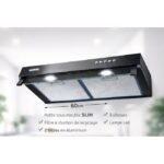 Gork Hotte aspirante Slim sous meuble noir avec visière et Filtres à charbon inclus 3 vitesses 60cm Lampe led