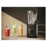 Haier Blender puissant à 6 lames bol en verre 2L + bol à smoothie 3 programmes 6 vitesses