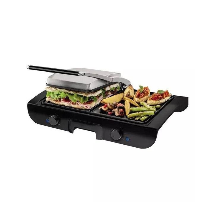 1 (13) Prima barbecue électrique 2 en 1 plaque de cuisson multicouche panini et grill avec plaque antiadhésive 1500w 2 thermostats noir – Image 1