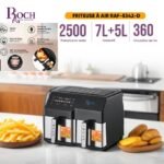 Roch Air fryer Friteuse sans huile multifonctions XL, avec écran tactile, Panier double 7L+5L , Fonction déshydratée, Antiadhésif 2500w
