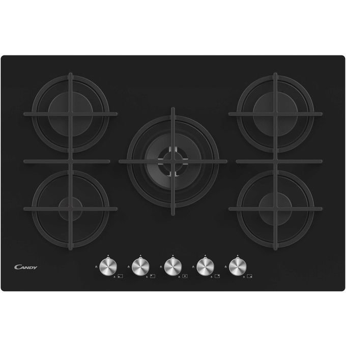 1 (29) Candy table de cuisson plaque à gaz encastrable en verre noir grilles en fonte 5 feux sécurité intégré 75cm – Image 1