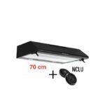 Gork Hotte aspirante sous meuble noir avec visière et Filtres à charbon inclus 3 vitesses 70cm Lampe led