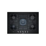 Bosch Table de cuisson plaque à gaz encastrable en verre noir ,75cm ,FlameSelect ,5 feux dont un Wok ,grilles en fonte renforcée ,sécurité
