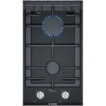 Bosch Domino table de cuisson plaque à gaz encastrable vitrocéramique 2 feux noir série8 FlameSelect 30*53cm