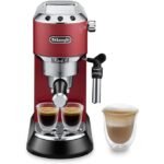 DELONGHI machine à café expresso compacte élégante avec mousseur de lait couleur rouge 15 bars système capuccino