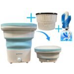 Schneider Mini machine à laver pliable portable de haute qualité 1,8kg + Panier d'essorage + brosse pour chaussure , couleur bleu