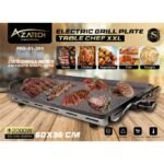 AZATECH Plaque à grillade plancha barbecue électrique granit/acier inoxydable extra large 60x36cm surface résistante aux rayures anti-adhésive thermostat réglable 2000w