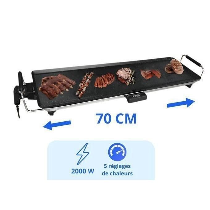 1 (63) AZATECH Plaque à grillade plancha barbecue électrique XXL 70cm anti-adhésive thermostat réglable 2000w – Image 1