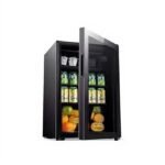 Unionaire Mini réfrigérateur minibar avec petit congélateur 90L net avec porte vitrée transparente et commandes tactile, idéal pour chambre et bureau, lampe intérieur couleur noir