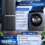 HAIER Pack de Réfrigérateur combiné + Machine à laver 9kg 1400 Trs Inverter