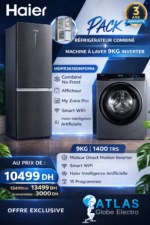 HAIER Pack de Réfrigérateur combiné + Machine à laver 9kg 1400 Trs Inverter
