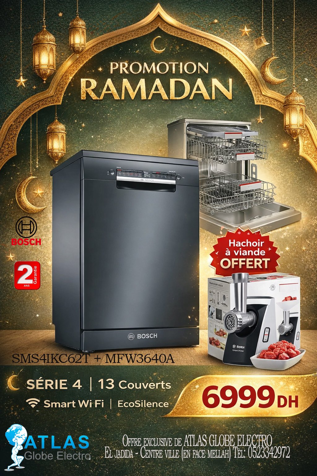 PACK LAVE BOSCH NOIR BOSCH Pack lave vaisselle Noir Série4 + Hache viande CompactPower 1600w – Image 1