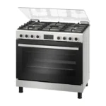 Bosch Cuisinière gaz Série 6 , 90 cm, 5 feux, four XXL, grilles fonte , inox