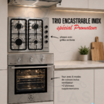 UNIONAIRE TRIO encastrable inox Four (6 fonctions) + Plaque à gaz ( grilles en fonte) + Hotte inox 60