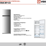 VEK REFRIGERATEUR STATIQUE SILVER 204L NET 54X143CM