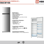 VEK REFRIGERATEUR STATIQUE SILVER 239L NET 55X160CM