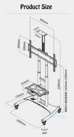 Schneider Support tv sur Pied à roulettes réglable meuble pour TV 55 – 90 pouces – Image 3