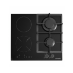SCHNEIDER PLAQUE A GAZ ENCASTRABLE MIXTE 2F GAZ+2F INDUCTION EN VERRE NOIR FONTE SÉCURITÉ 60CM