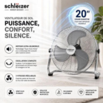 schlëizer Ventilateur de sol métallique 20" avec socle 3 vitesses pour usage domestique et professionnel – Image 2