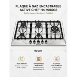 ACTIVE CHEF PLAQUE A GAZ ENCASTRABLE INOX 90CM 5F 1LATERAL FONTE