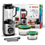 Bosch Blender 2en1 mixeur et sous vide VitaPower 1000w 2L série8 inox avec 2 boites et un récipient smoothie sous vide